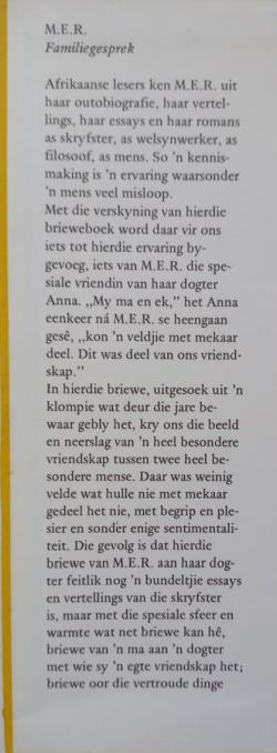 Binneblad van Familiegesprek: Briewe aan haar dogter deur M.E.R.