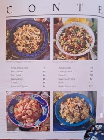 Contents page of Woolworths Pasta Cookbook.