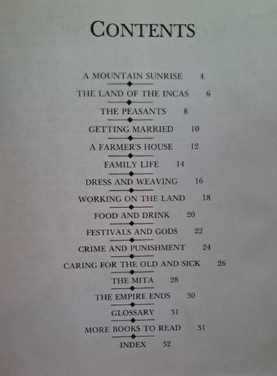 Contents of How They Lived An Inca Farmer book