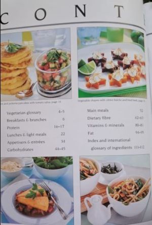Interiorcontents page from the Delicious Vegetarian Food Woolworths softcover book. Photo by Karin's Treasures