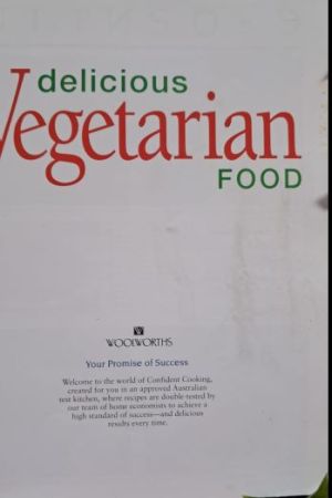 Inside page of delicious vegetarian Cookbook showing marks. Photo by Karin's Treasures.