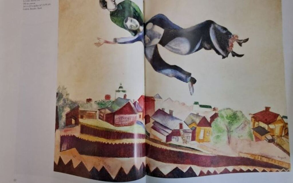 Interior colour plate from Chagall by Artemis Herald, showing a Marc Chagall artwork across two pages